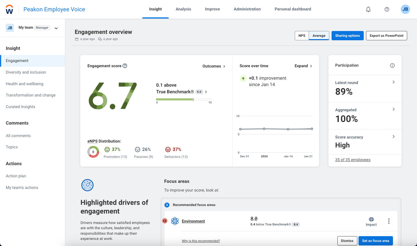 screenshot of Workday Peakon Employee Voice
